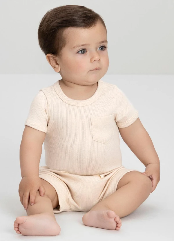 Up Baby - Conjunto Bebê com Body e Shorts Bege