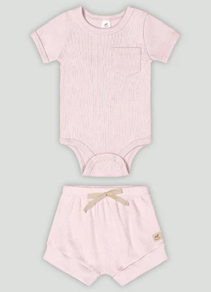 Up Baby - Conjunto Bebê com Body e Shorts Rosa - UP BABY