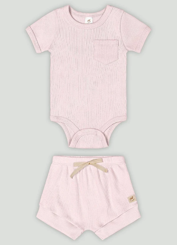 Up Baby - Conjunto Bebê com Body e Shorts Rosa