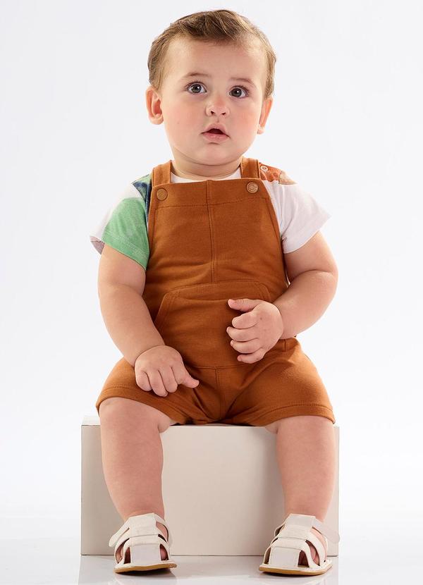 Up Baby - Conjunto Bebê com Jardineira e Body Marrom