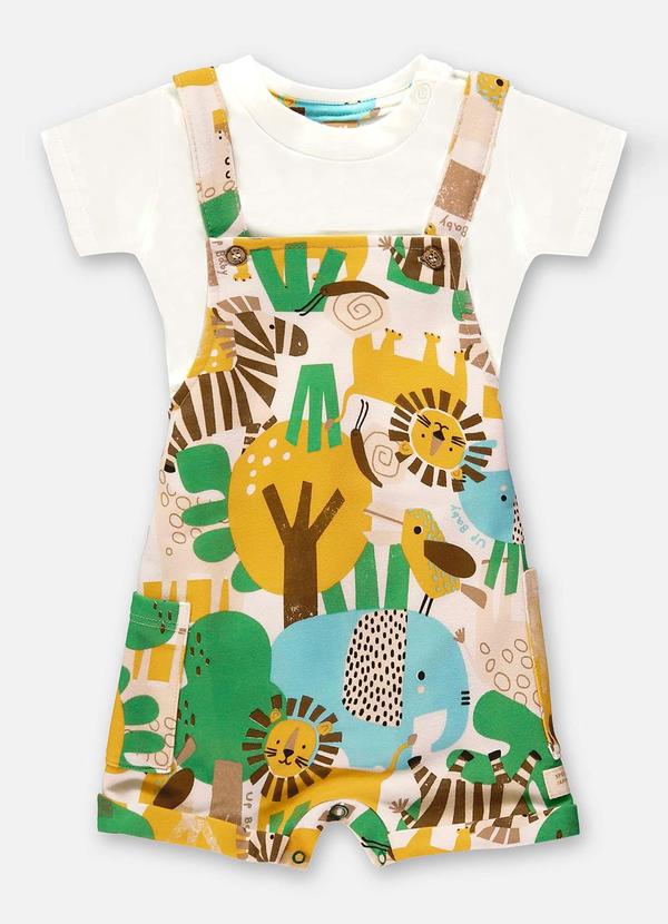 Up Baby - Conjunto Bebê Jardineira e Body Bege