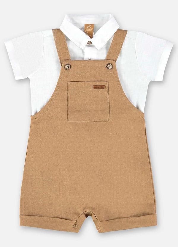 Up Baby - Conjunto Bebê Jardineira e Body Marrom