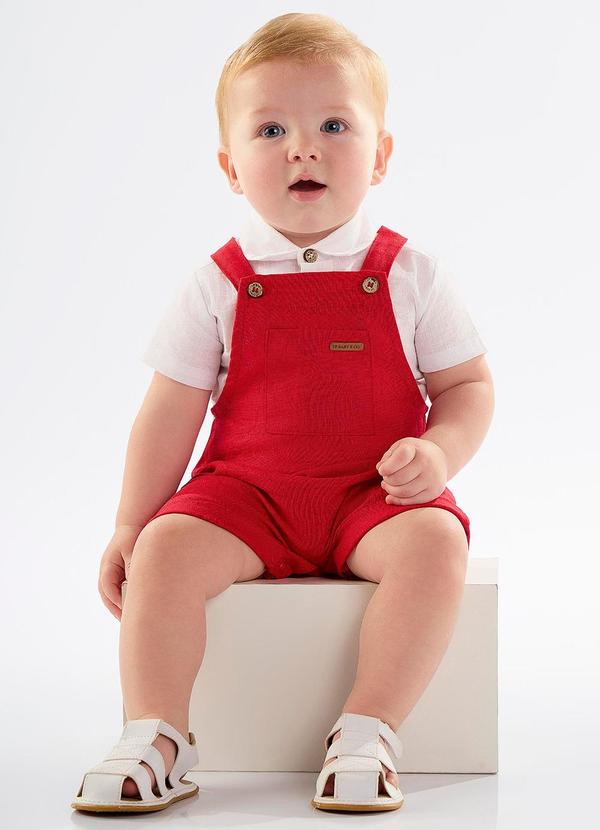 Up Baby - Conjunto Bebê Jardineira e Body Vermelho