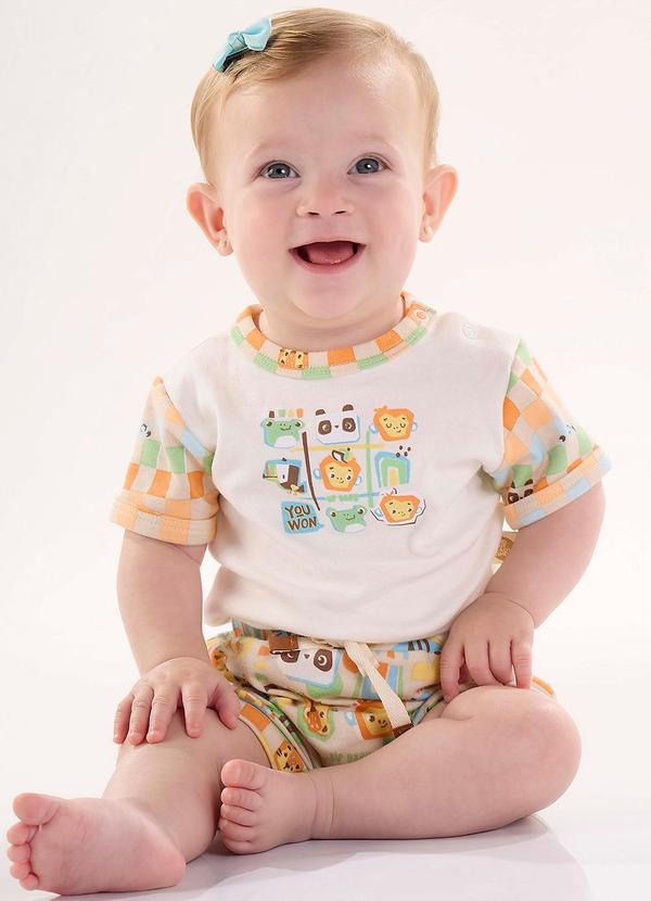 Up Baby - Conjunto Bebê Unissex Body e Shorts Bege