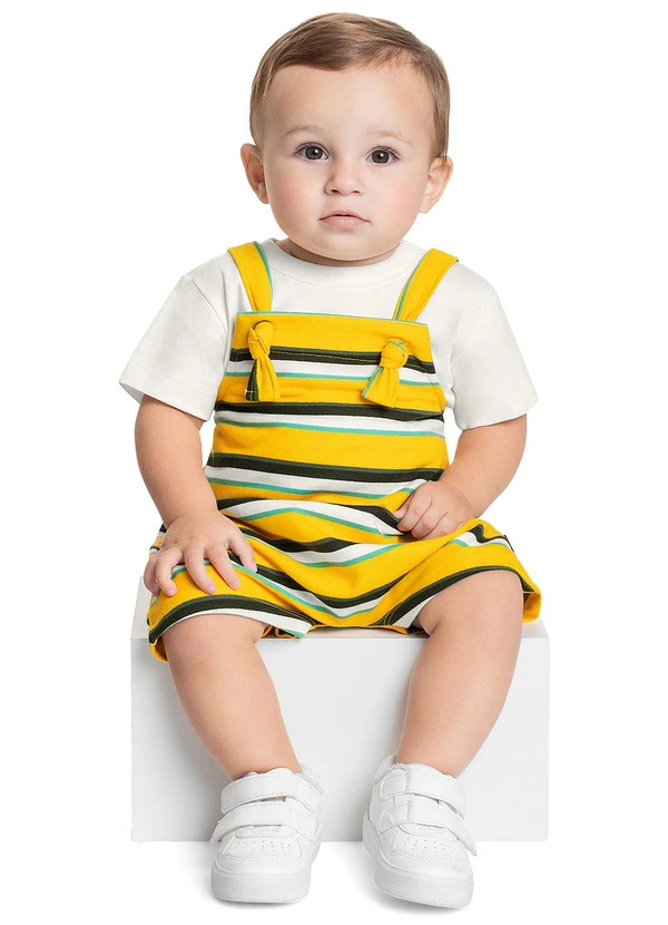 Bee Loop - Conjunto Blusa e Jardineira Bebê Bege