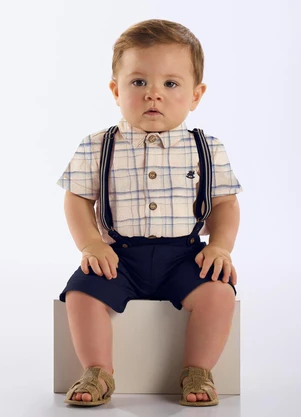 Up Baby - Conjunto Body Camisa e Bermuda Bebê Bege - UP BABY