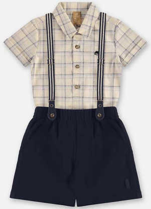 Up Baby - Conjunto Body Camisa e Bermuda Bebê Bege - UP BABY