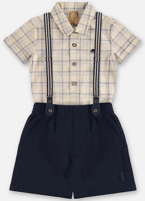 Up Baby - Conjunto Body Camisa e Bermuda Bebê Bege 2