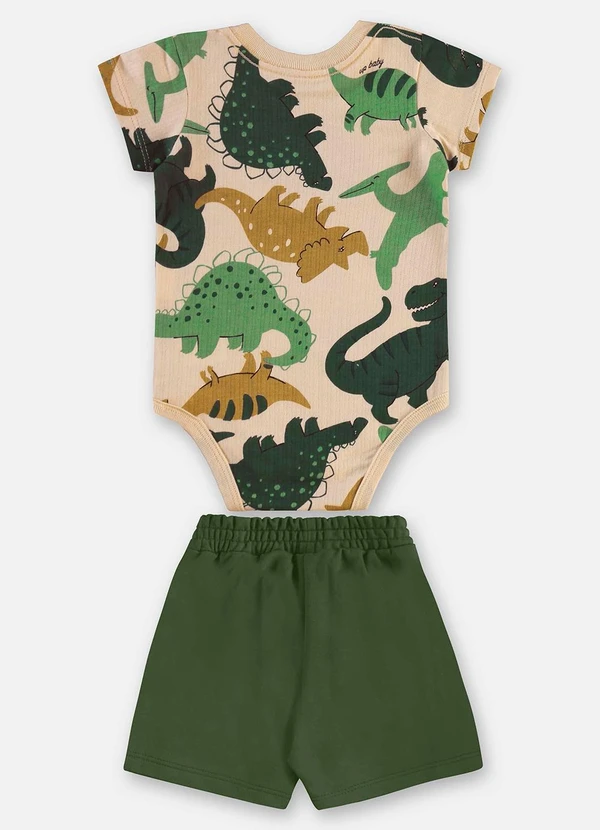 Up Baby - Conjunto Body Dino e Bermuda Bebê Bege 3