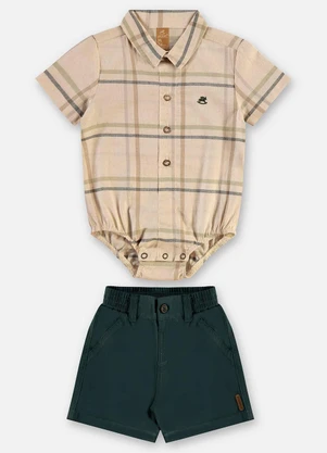 Up Baby - Conjunto Body e Bermuda Bebê Menino Bege - UP BABY