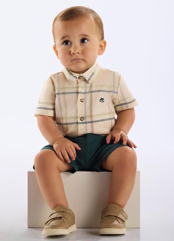 Up Baby - Conjunto Body e Bermuda Bebê Menino Bege