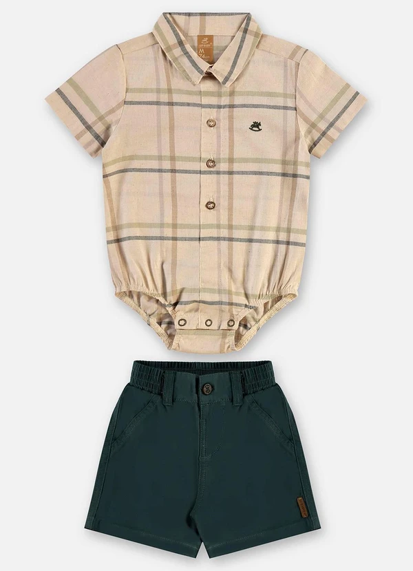 Up Baby - Conjunto Body e Bermuda Bebê Menino Bege 2