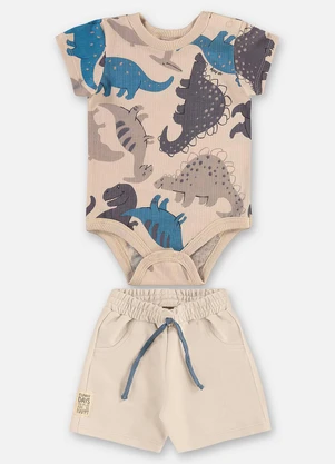 Up Baby - Conjunto Body e Bermuda Bebê Menino Bege - UP BABY