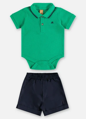 Up Baby - Conjunto Body Polo e Bermuda Bebê Verde - UP BABY