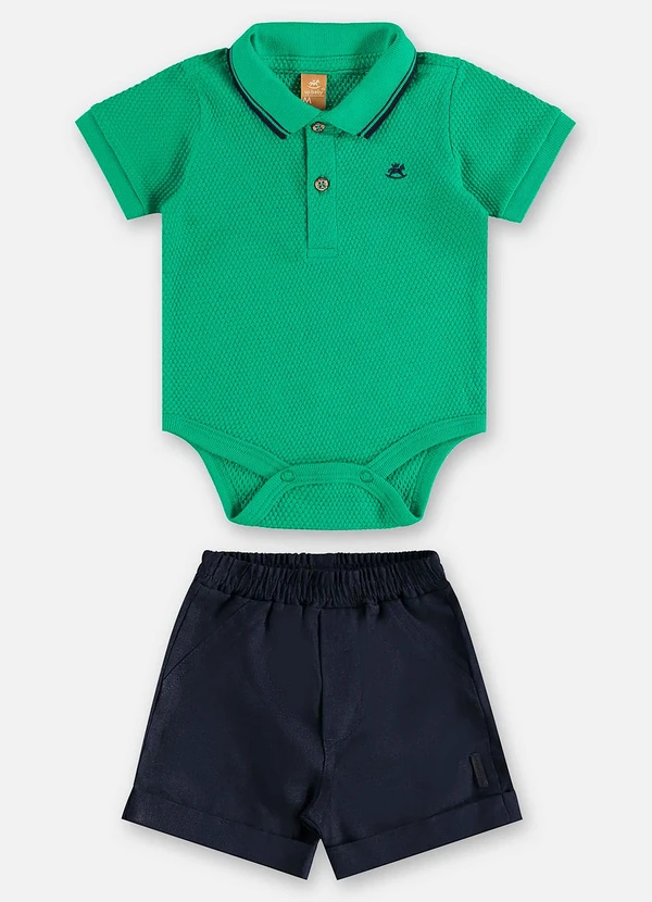 Up Baby - Conjunto Body Polo e Bermuda Bebê Verde