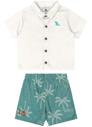 Quimby - Conjunto Camisa e Bermuda Bebê Bege - QUIMBY