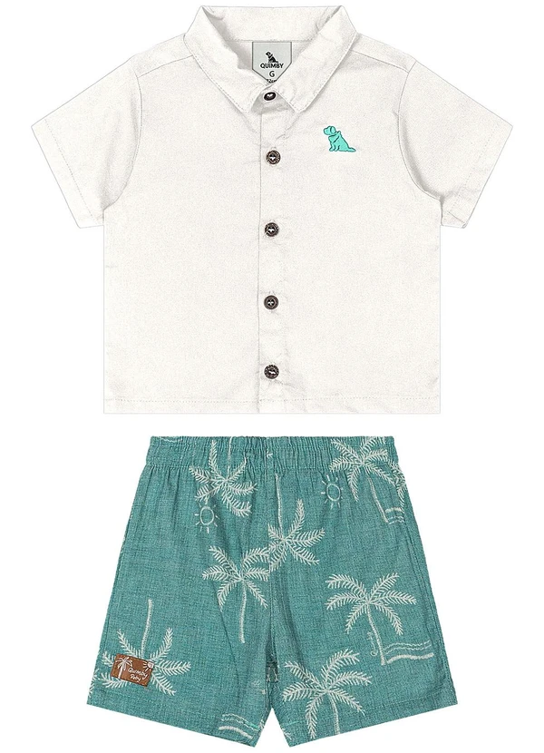 Quimby - Conjunto Camisa e Bermuda Bebê Bege