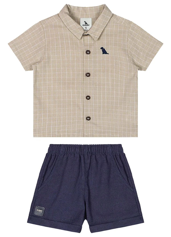 Quimby - Conjunto Camisa e Bermuda Bebê Menino Bege 2