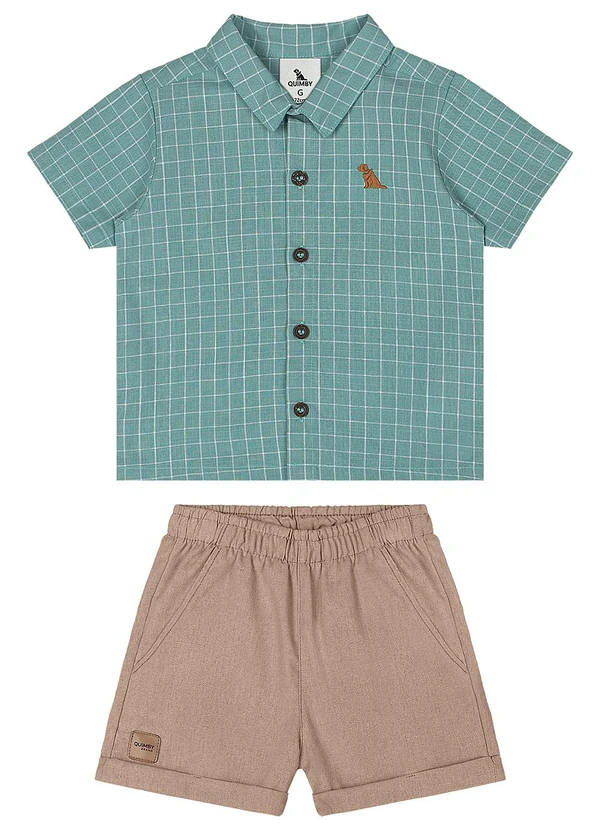 Quimby - Conjunto Camisa e Bermuda Bebê Menino Verde