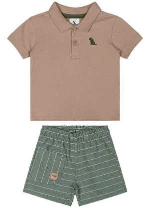 Quimby - Conjunto Camisa Polo e Bermuda Bebê Marrom - QUIMBY