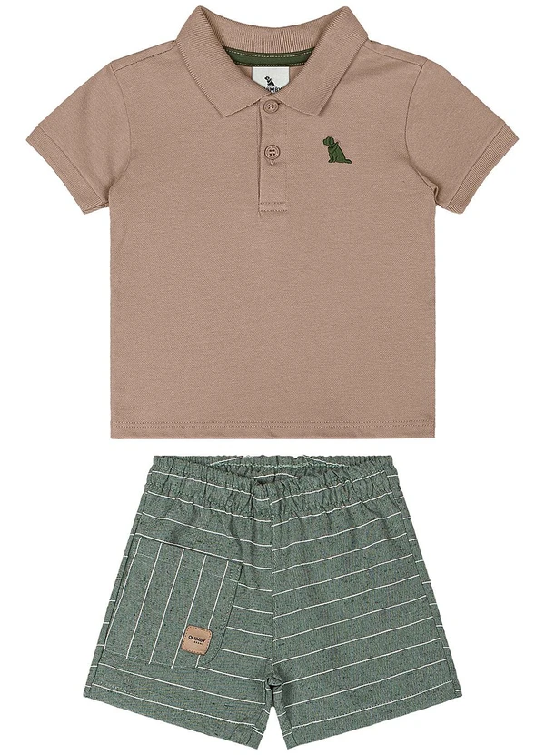 Quimby - Conjunto Camisa Polo e Bermuda Bebê Marrom