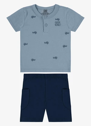 Rovi Kids - Conjunto Camiseta com Bermuda Infantil Azul - ROVI KIDS
