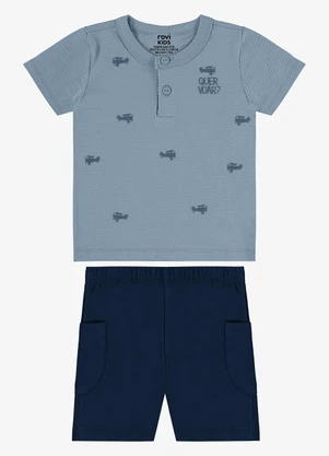 Rovi Kids - Conjunto Camiseta com Bermuda Infantil Azul - ROVI KIDS