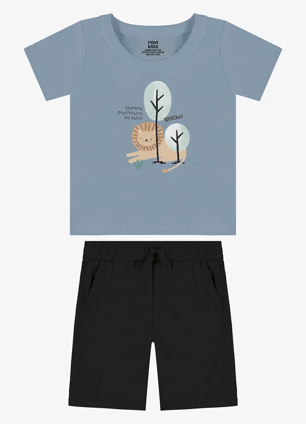 Rovi Kids - Conjunto Camiseta com Bermuda Infantil Azul