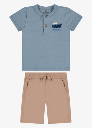 Rovi Kids - Conjunto Camiseta com Bermuda Infantil Azul - ROVI KIDS