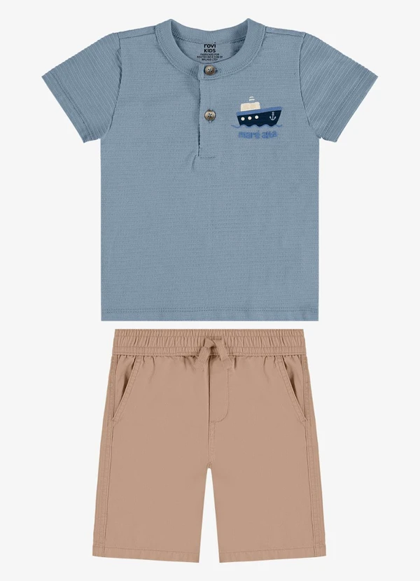 Rovi Kids - Conjunto Camiseta com Bermuda Infantil Azul