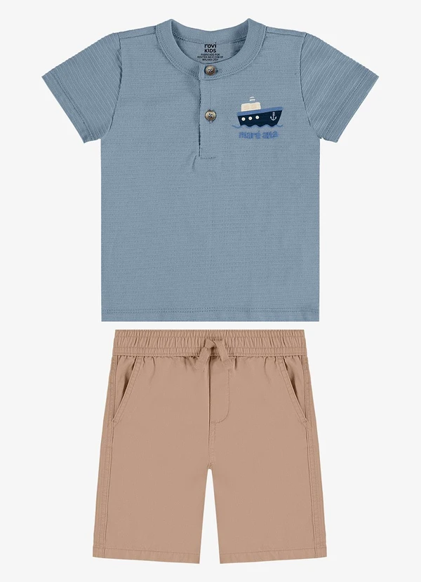 Rovi Kids - Conjunto Camiseta com Bermuda Infantil Azul