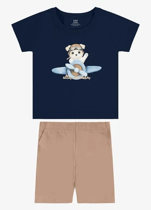 Rovi Kids - Conjunto Camiseta com Bermuda Infantil Azul - ROVI KIDS