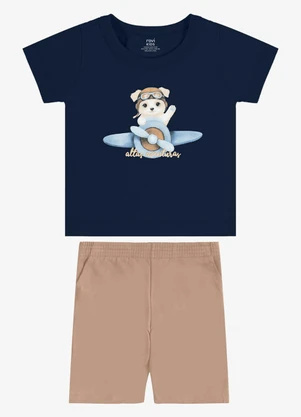 Rovi Kids - Conjunto Camiseta com Bermuda Infantil Azul - ROVI KIDS