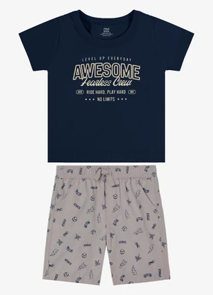 Rovi Kids - Conjunto Camiseta com Bermuda Infantil Azul - ROVI KIDS