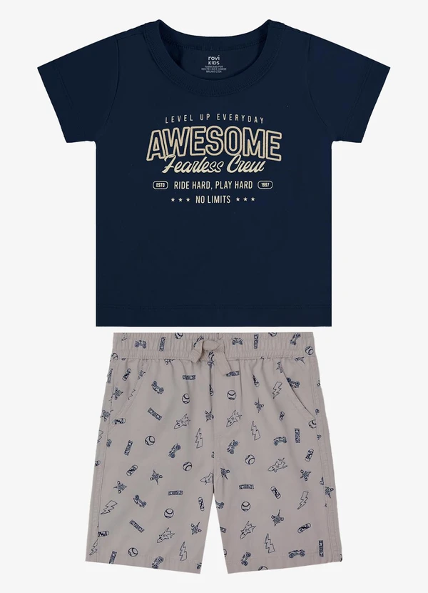 Rovi Kids - Conjunto Camiseta com Bermuda Infantil Azul