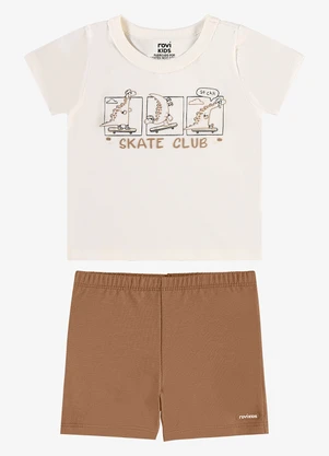 Rovi Kids - Conjunto Camiseta com Bermuda Infantil Bege - ROVI KIDS