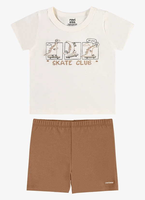 Rovi Kids - Conjunto Camiseta com Bermuda Infantil Bege