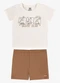 Rovi Kids - Conjunto Camiseta com Bermuda Infantil Branco - variação: Bege