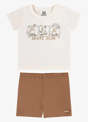 Rovi Kids - Conjunto Camiseta com Bermuda Infantil Bege - ROVI KIDS
