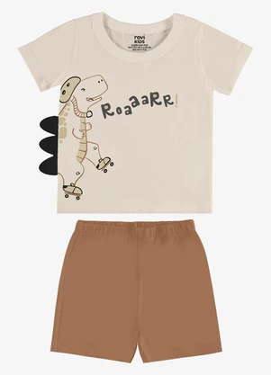 Rovi Kids - Conjunto Camiseta com Bermuda Infantil Bege - ROVI KIDS