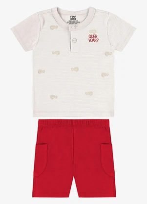Rovi Kids - Conjunto Camiseta com Bermuda Infantil Bege - ROVI KIDS