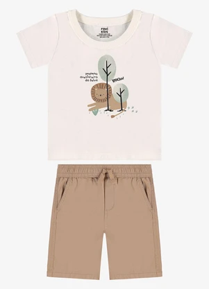 Rovi Kids - Conjunto Camiseta com Bermuda Infantil Bege - ROVI KIDS