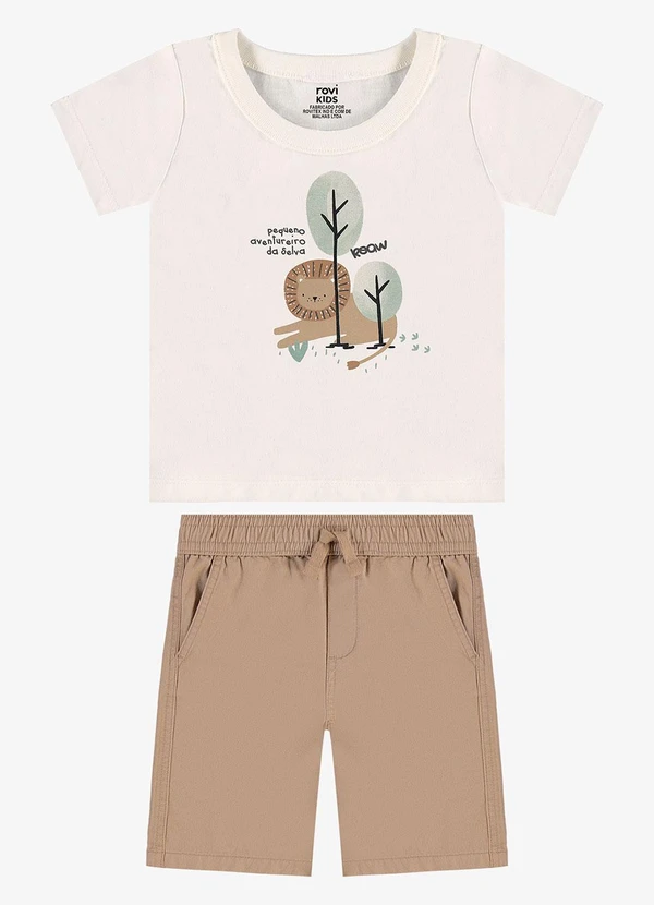 Rovi Kids - Conjunto Camiseta com Bermuda Infantil Bege