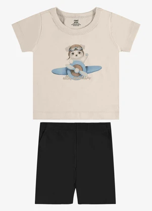 Rovi Kids - Conjunto Camiseta com Bermuda Infantil Bege - ROVI KIDS