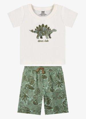 Rovi Kids - Conjunto Camiseta com Bermuda Infantil Bege - ROVI KIDS