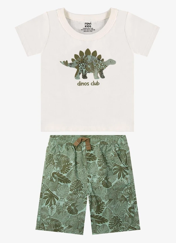 Rovi Kids - Conjunto Camiseta com Bermuda Infantil Bege