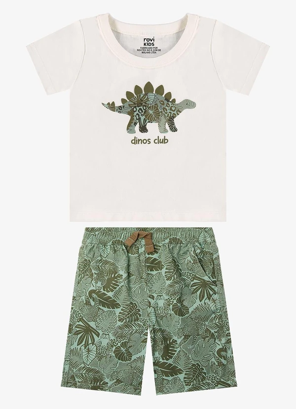 Rovi Kids - Conjunto Camiseta com Bermuda Infantil Bege