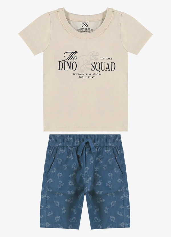 Rovi Kids - Conjunto Camiseta com Bermuda Infantil Bege