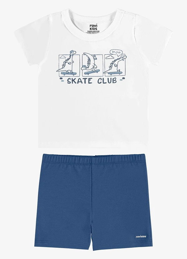 Rovi Kids - Conjunto Camiseta com Bermuda Infantil Branco
