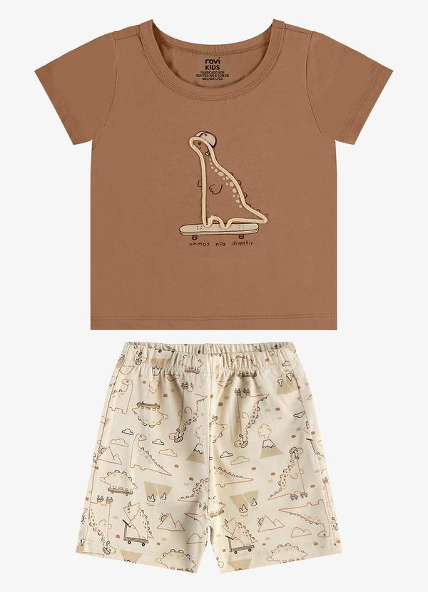 Rovi Kids - Conjunto Camiseta com Bermuda Infantil Marrom